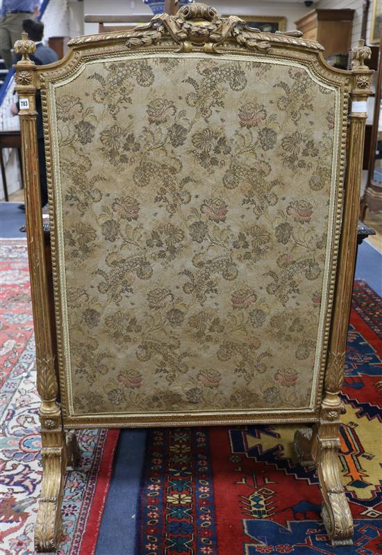 A late 19th century French giltwood firescreen 2ft 9in.